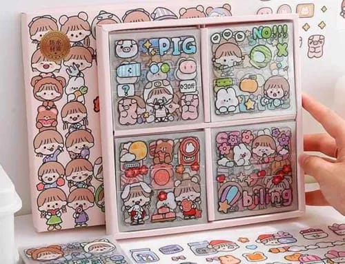 Caja de stickers Kawai- 100 láminas impermeables